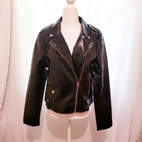 Topshop Jackets & Blazers - Topshop Croc Faux Leather Jacket Size 8 NWT